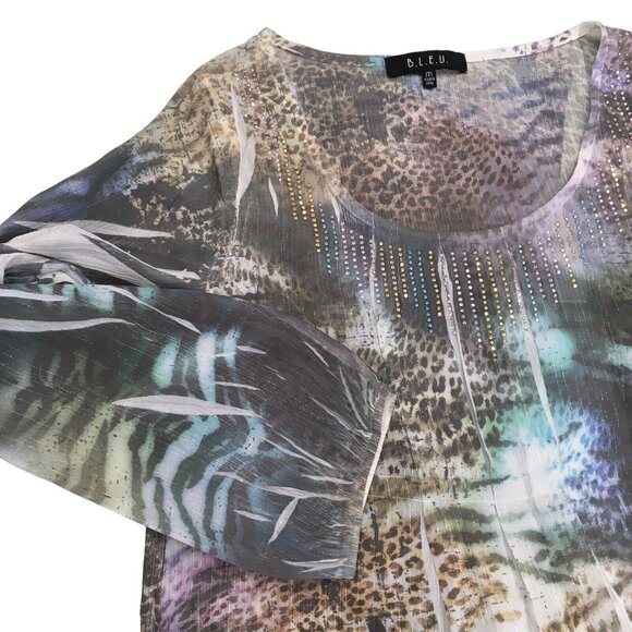 Bleu Shirt Women Size Medium Semi Sheer Studded Embellished - Picture 4 of 9